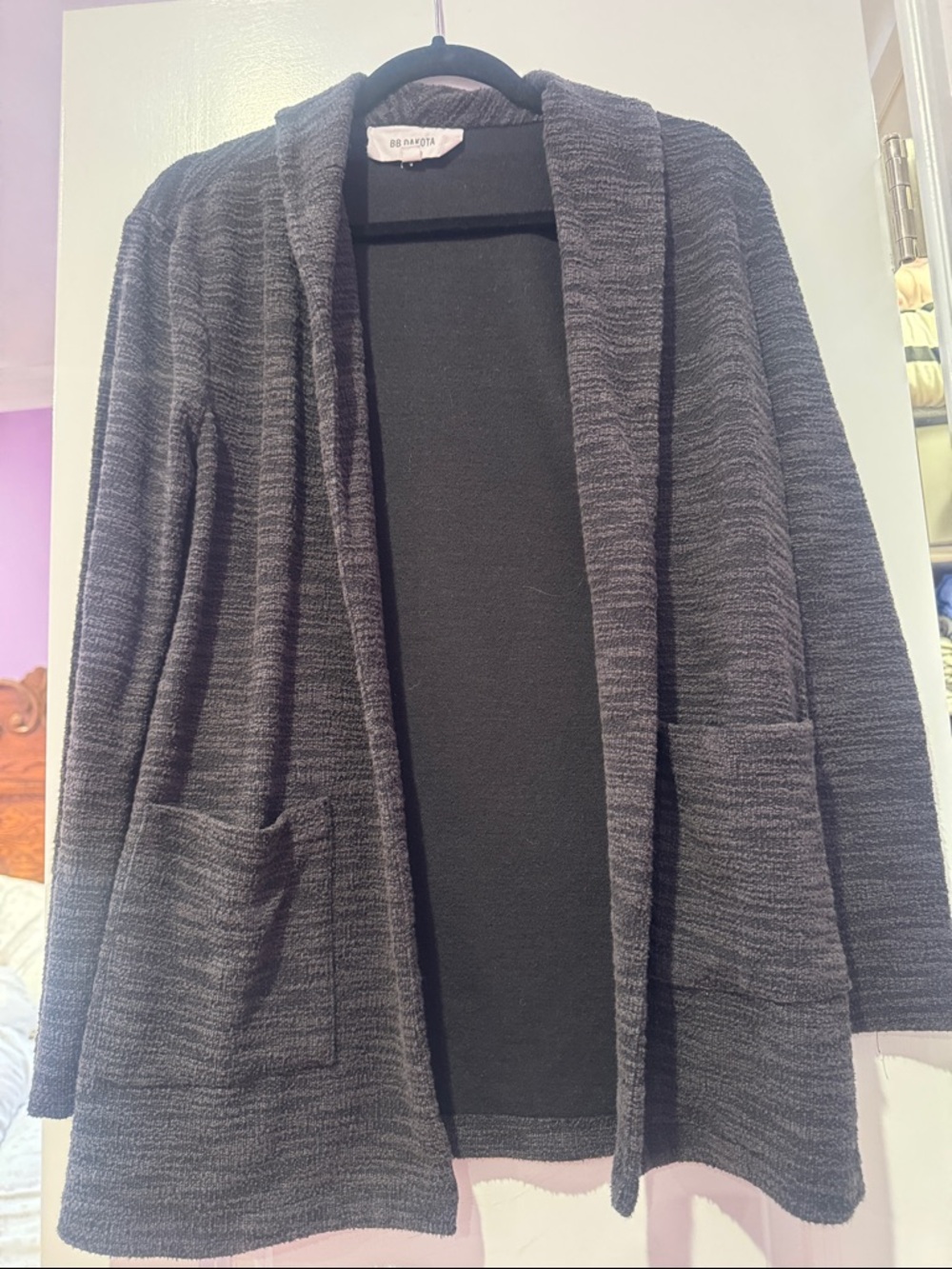 BB Dakota Heathered Charcoal Open-Front Knit Cardigan